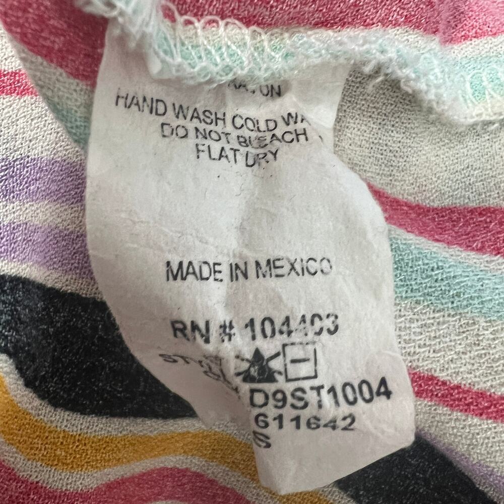 Blue Pepper Multicolor Striped 3/4 Sleeve V-Neck Womens Top Size Small Tie Front - Picture 9 of 11